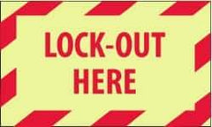 NMC - Accident Prevention Label - Legend: Lock-Out Here, English, Red on White, 5" Long x 3" High, Sign Muscle Finish - Americas Industrial Supply