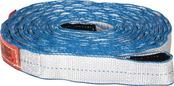 Lift-All - 30' Long x 2" Wide, 10,700 Lb Basket Capacity, 10,700 Lb Vertical Capacity, 2 Ply, Nylon Web Sling - Silver (Color) with Blue Edges - Americas Industrial Supply