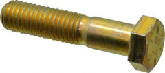 Made in USA - 1/2-13 UNC, 2-1/4" Length Under Head Hex Head Cap Screw - Partially Threaded, Grade 8 Alloy Steel, Zinc Yellow Dichromate Finish, 3/4" Hex - Americas Industrial Supply