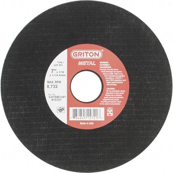 Value Collection - 7" 46 Grit Aluminum Oxide Cutoff Wheel - 1/16" Thick, 1-1/4" Arbor, 8,732 Max RPM, Use with Stationary Tools - Americas Industrial Supply