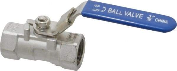 Value Collection - 1/2" Pipe, Standard Port, Stainless Steel Standard Ball Valve - 1 Piece, Inline - One Way Flow, FNPT x FNPT Ends, Lever Handle, 400 WOG - Americas Industrial Supply