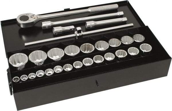 Blackhawk by Proto - 28 Piece 3/4" Drive Socket Set - 12 Points, 3/4" to 1-7/16" Range, Inch Measurement Standard - Americas Industrial Supply