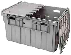 Akro-Mils - 100 Lb Load Capacity Gray Polyethylene Attached-Lid Container - Stacking, Nesting, 34" Long x 24" Wide x 19.6" High, Lid Included - Americas Industrial Supply