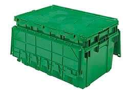 Akro-Mils - 100 Lb Load Capacity Green Polyethylene Attached-Lid Container - Stacking, Nesting, 27.1" Long x 16.9" Wide x 12-1/2" High, Lid Included - Americas Industrial Supply