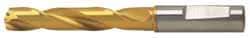 Guhring - 23/64" 140° Solid Carbide Jobber Drill - TiN Finish, Right Hand Cut, Spiral Flute, Whistle Notch Shank, 103mm OAL, SU Point - Americas Industrial Supply