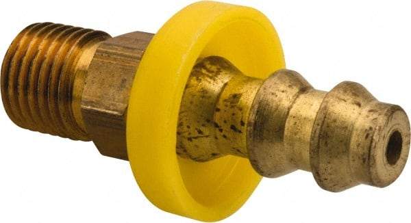 Eaton - 1/4" ID 7/16-24 NPT Barbed Push On Inverted Male Swivel Connector - 1-1/8" Cut Off Allowance, 1.73" Long, 7/16" Hex, Brass - Americas Industrial Supply