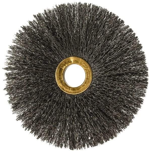 Osborn - 4" OD, 5/8" Arbor Hole, Crimped Steel Wheel Brush - 3/16" Face Width, 1-1/2" Trim Length, 0.008" Filament Diam, 15,000 RPM - Americas Industrial Supply