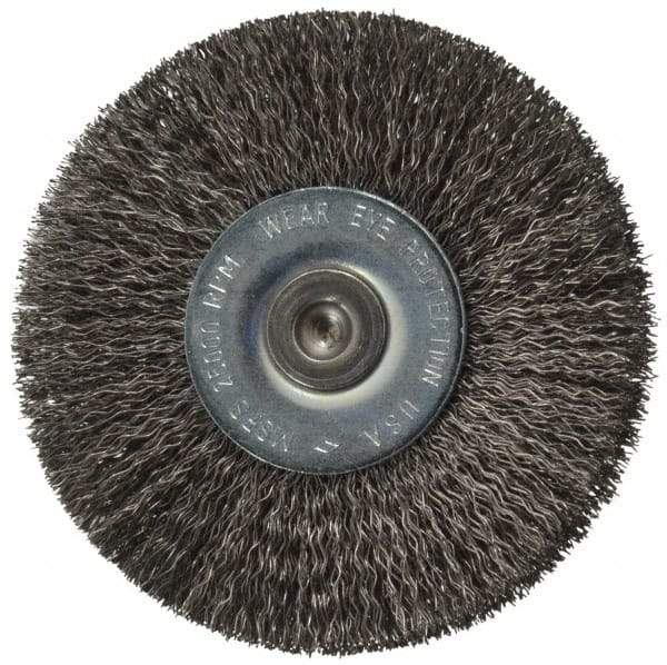 Osborn - 2-1/2" OD, 1/4" Shank Diam, Crimped Steel Wheel Brush - 7/16" Face Width, 11/16" Trim Length, 0.008" Filament Diam, 25,000 RPM - Americas Industrial Supply
