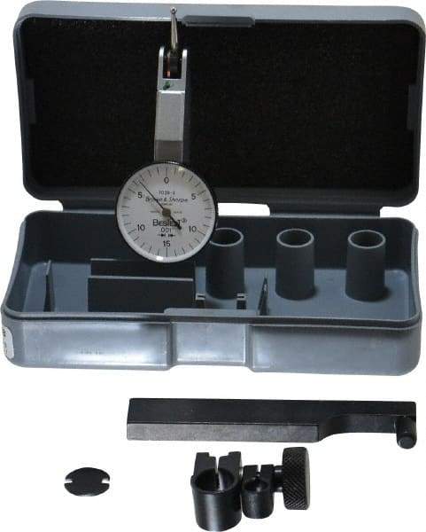 TESA Brown & Sharpe - 0.03 Inch Range, 0.001 Inch Dial Graduation, Horizontal Dial Test Indicator - 1 Inch White Dial, 0-15-0 Dial Reading, Accurate to 0.0005 Inch - Americas Industrial Supply