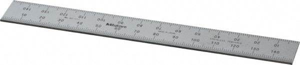 Mitutoyo - 150mm Long, 0.5, 1mm Graduation, Rigid Stainless Steel Rule - Metric Graduation Style, 19.05mm Wide, Silver, Satin Chrome Finish - Americas Industrial Supply