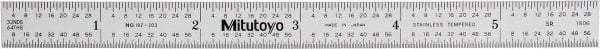 Mitutoyo - 6" Long, 1/100, 1/64, 1/32, 1/10" Graduation, Flexible Stainless Steel Rule - 5R Graduation Style, 1/2" Wide, Silver, Satin Chrome Finish - Americas Industrial Supply