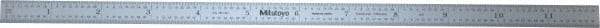Mitutoyo - 12" Long, 1/64, 1/32, 1/16, 1/8" Graduation, Flexible Stainless Steel Rule - 4R Graduation Style, 1/2" Wide, Silver, Satin Chrome Finish - Americas Industrial Supply