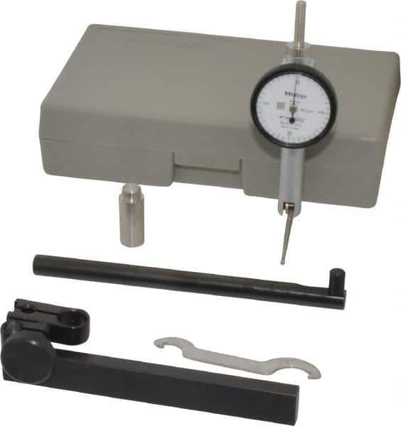 Mitutoyo - 0.02 Inch Range, 0.0005 Inch Dial Graduation, Horizontal Dial Test Indicator - 1.27 Inch White Dial, 0-10-0 Dial Reading, Accurate to 0.0005 Inch - Americas Industrial Supply