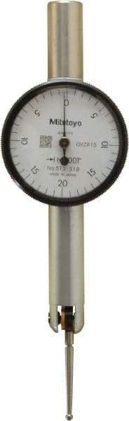 Mitutoyo - 0.04 Inch Range, 0.001 Inch Dial Graduation, Horizontal Dial Test Indicator - 1.27 Inch White Dial, 0-20-0 Dial Reading, Accurate to 0.001 Inch - Americas Industrial Supply