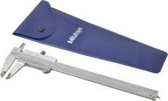 Mitutoyo - 0 to 6" Stainless Steel Vernier Caliper - 1/128" Graduation, 40mm Jaw Depth, 0.0015" Accuracy, Includes Depth Measurement Rod & Inside Diam Jaws - Americas Industrial Supply
