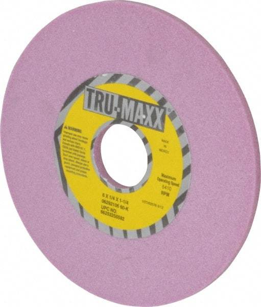 Tru-Maxx - 6" Diam x 1-1/4" Hole x 1/4" Thick, K Hardness, 60 Grit Surface Grinding Wheel - Aluminum Oxide, Type 1, Medium Grade, 5,410 Max RPM, Vitrified Bond, No Recess - Americas Industrial Supply