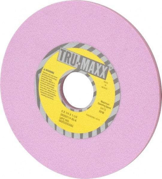 Tru-Maxx - 6" Diam x 1-1/4" Hole x 1/4" Thick, K Hardness, 80 Grit Surface Grinding Wheel - Aluminum Oxide, Type 1, Medium Grade, 5,410 Max RPM, Vitrified Bond, No Recess - Americas Industrial Supply