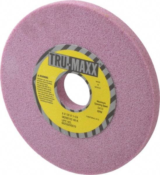 Tru-Maxx - 6" Diam x 1-1/4" Hole x 1/2" Thick, K Hardness, 46 Grit Surface Grinding Wheel - Aluminum Oxide, Type 1, Coarse Grade, 5,410 Max RPM, Vitrified Bond, No Recess - Americas Industrial Supply