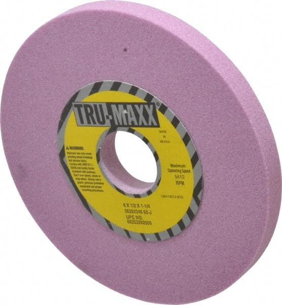 Tru-Maxx - 6" Diam x 1-1/4" Hole x 1/2" Thick, J Hardness, 60 Grit Surface Grinding Wheel - Aluminum Oxide, Type 1, Medium Grade, 5,410 Max RPM, Vitrified Bond, No Recess - Americas Industrial Supply