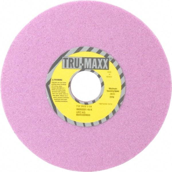 Tru-Maxx - 7" Diam x 1-1/4" Hole x 1/4" Thick, K Hardness, 46 Grit Surface Grinding Wheel - Aluminum Oxide, Type 1, Coarse Grade, 3,600 Max RPM, Vitrified Bond, No Recess - Americas Industrial Supply