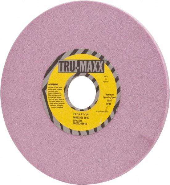 Tru-Maxx - 7" Diam x 1-1/4" Hole x 1/4" Thick, K Hardness, 80 Grit Surface Grinding Wheel - Aluminum Oxide, Type 1, Medium Grade, 3,600 Max RPM, Vitrified Bond, No Recess - Americas Industrial Supply