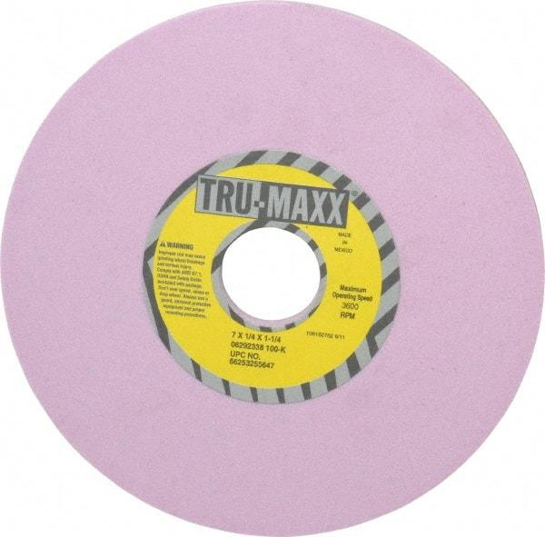 Tru-Maxx - 7" Diam x 1-1/4" Hole x 1/4" Thick, K Hardness, 100 Grit Surface Grinding Wheel - Aluminum Oxide, Type 1, Fine Grade, 3,600 Max RPM, Vitrified Bond, No Recess - Americas Industrial Supply