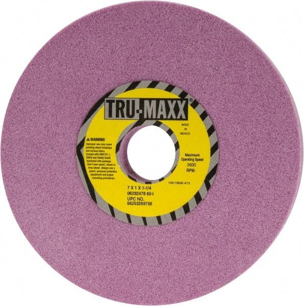 Tru-Maxx - 7" Diam x 1-1/4" Hole x 1" Thick, I Hardness, 60 Grit Surface Grinding Wheel - Aluminum Oxide, Type 1, Medium Grade, 3,600 Max RPM, Vitrified Bond, No Recess - Americas Industrial Supply