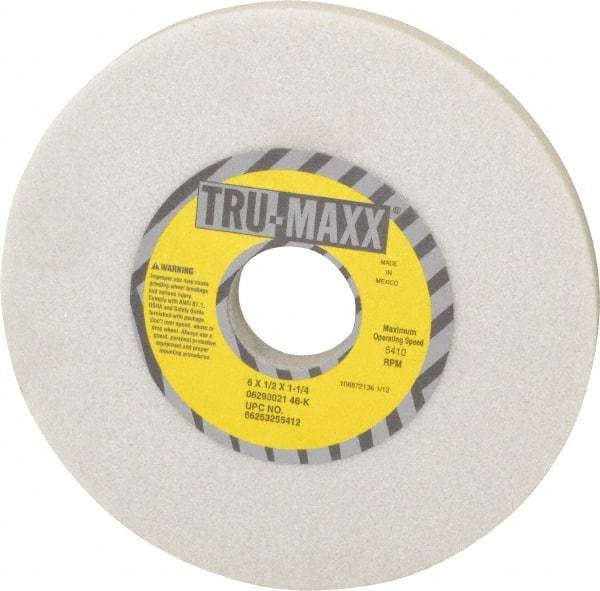 Tru-Maxx - 6" Diam x 1-1/4" Hole x 1/2" Thick, K Hardness, 46 Grit Surface Grinding Wheel - Aluminum Oxide, Type 1, Coarse Grade, 5,410 Max RPM, Vitrified Bond, No Recess - Americas Industrial Supply