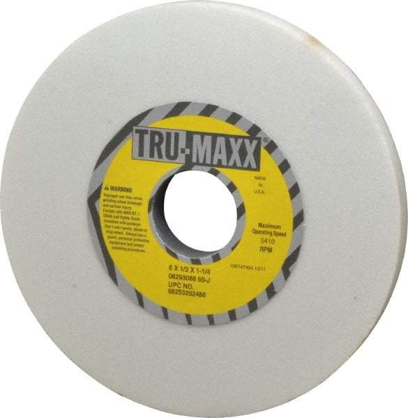 Tru-Maxx - 6" Diam x 1-1/4" Hole x 1/2" Thick, J Hardness, 60 Grit Surface Grinding Wheel - Aluminum Oxide, Type 1, Medium Grade, 5,410 Max RPM, Vitrified Bond, No Recess - Americas Industrial Supply