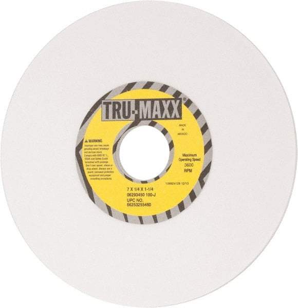Tru-Maxx - 7" Diam x 1-1/4" Hole x 1/4" Thick, J Hardness, 100 Grit Surface Grinding Wheel - Aluminum Oxide, Type 1, Fine Grade, 3,600 Max RPM, Vitrified Bond, No Recess - Americas Industrial Supply