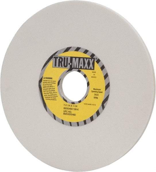 Tru-Maxx - 7" Diam x 1-1/4" Hole x 1/4" Thick, K Hardness, 100 Grit Surface Grinding Wheel - Aluminum Oxide, Type 1, Fine Grade, 3,600 Max RPM, Vitrified Bond, No Recess - Americas Industrial Supply