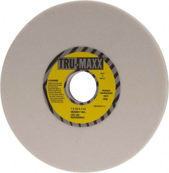 Tru-Maxx - 7" Diam x 1-1/4" Hole x 1/2" Thick, L Hardness, 80 Grit Surface Grinding Wheel - Aluminum Oxide, Type 1, Medium Grade, 3,600 Max RPM, Vitrified Bond, No Recess - Americas Industrial Supply