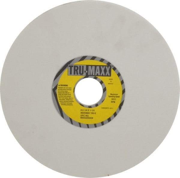 Tru-Maxx - 8" Diam x 1-1/4" Hole x 1/4" Thick, K Hardness, 100 Grit Surface Grinding Wheel - Aluminum Oxide, Type 1, Fine Grade, 3,600 Max RPM, Vitrified Bond, No Recess - Americas Industrial Supply