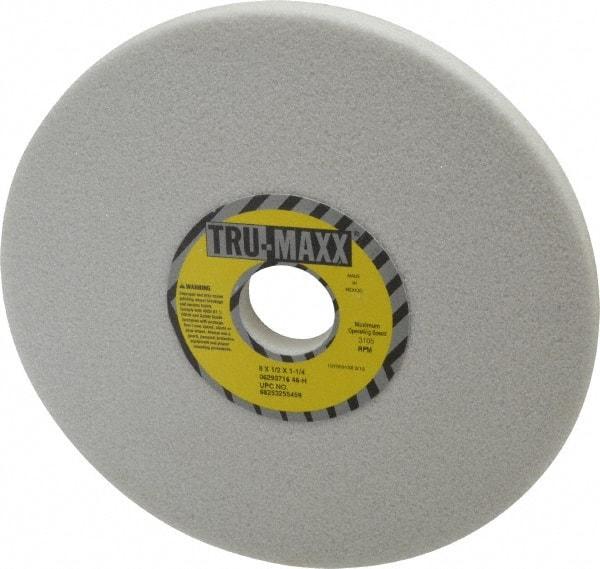 Tru-Maxx - 8" Diam x 1-1/4" Hole x 1/2" Thick, H Hardness, 46 Grit Surface Grinding Wheel - Aluminum Oxide, Type 1, Coarse Grade, 3,105 Max RPM, Vitrified Bond, No Recess - Americas Industrial Supply