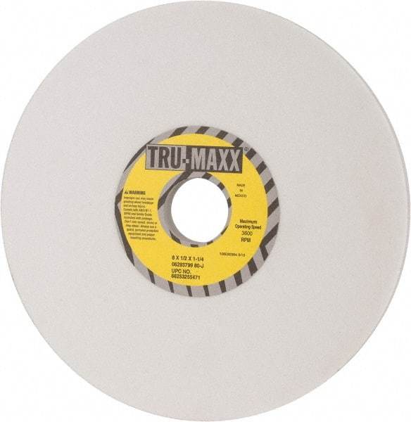 Tru-Maxx - 8" Diam x 1-1/4" Hole x 1/2" Thick, J Hardness, 80 Grit Surface Grinding Wheel - Aluminum Oxide, Type 1, Medium Grade, 3,600 Max RPM, Vitrified Bond, No Recess - Americas Industrial Supply