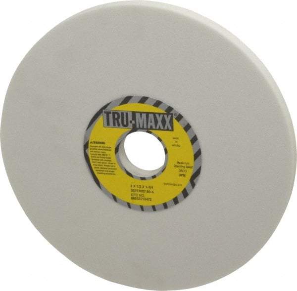 Tru-Maxx - 8" Diam x 1-1/4" Hole x 1/2" Thick, K Hardness, 80 Grit Surface Grinding Wheel - Aluminum Oxide, Type 1, Medium Grade, 3,600 Max RPM, Vitrified Bond, No Recess - Americas Industrial Supply