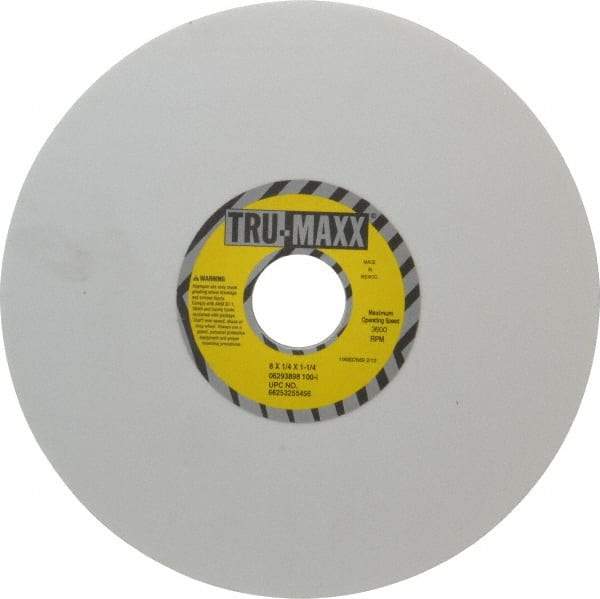 Tru-Maxx - 8" Diam x 1-1/4" Hole x 1/4" Thick, I Hardness, 100 Grit Surface Grinding Wheel - Aluminum Oxide, Type 1, Fine Grade, 3,600 Max RPM, Vitrified Bond, No Recess - Americas Industrial Supply