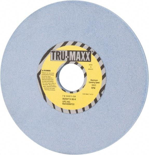 Tru-Maxx - 7" Diam x 1-1/4" Hole x 1/4" Thick, K Hardness, 80 Grit Surface Grinding Wheel - Ceramic, Type 1, Medium Grade, 3,600 Max RPM, Vitrified Bond, No Recess - Americas Industrial Supply