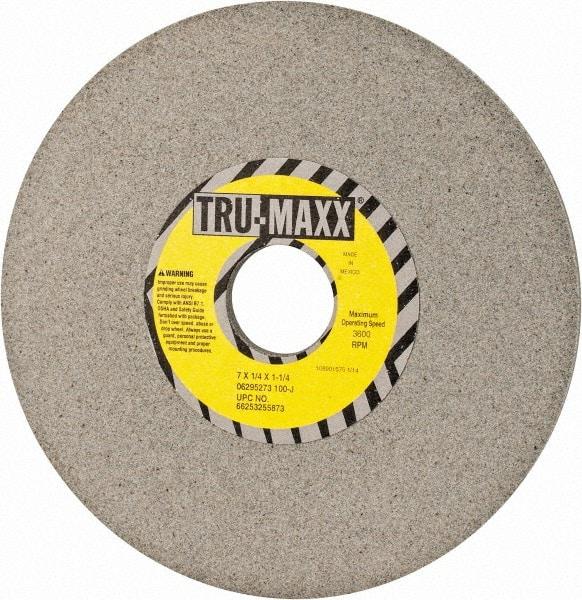 Tru-Maxx - 7" Diam x 1-1/4" Hole x 1/4" Thick, J Hardness, 100 Grit Surface Grinding Wheel - Aluminum Oxide, Type 1, Fine Grade, 3,600 Max RPM, Vitrified Bond, No Recess - Americas Industrial Supply