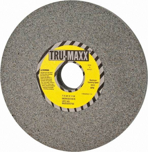 Tru-Maxx - 7" Diam x 1-1/4" Hole x 3/4" Thick, K Hardness, 60 Grit Surface Grinding Wheel - Aluminum Oxide, Type 1, Medium Grade, 3,600 Max RPM, Vitrified Bond, No Recess - Americas Industrial Supply