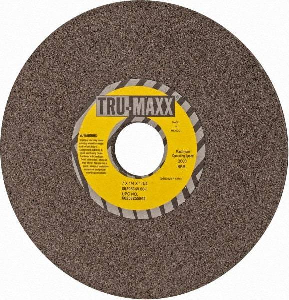 Tru-Maxx - 7" Diam x 1-1/4" Hole x 1/4" Thick, I Hardness, 60 Grit Surface Grinding Wheel - Aluminum Oxide, Type 1, Medium Grade, 3,600 Max RPM, Vitrified Bond, No Recess - Americas Industrial Supply