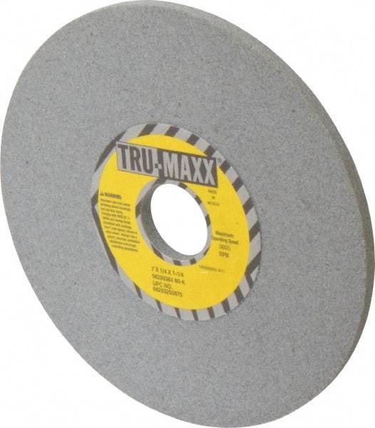 Tru-Maxx - 7" Diam x 1-1/4" Hole x 1/4" Thick, K Hardness, 80 Grit Surface Grinding Wheel - Aluminum Oxide, Type 1, Medium Grade, 3,600 Max RPM, Vitrified Bond, No Recess - Americas Industrial Supply