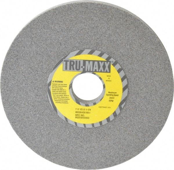 Tru-Maxx - 7" Diam x 1-1/4" Hole x 1/2" Thick, I Hardness, 80 Grit Surface Grinding Wheel - Aluminum Oxide, Type 1, Medium Grade, 3,600 Max RPM, Vitrified Bond, No Recess - Americas Industrial Supply