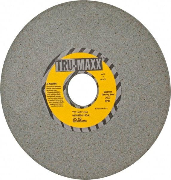 Tru-Maxx - 7" Diam x 1-1/4" Hole x 1/4" Thick, K Hardness, 100 Grit Surface Grinding Wheel - Aluminum Oxide, Type 1, Fine Grade, 3,600 Max RPM, Vitrified Bond, No Recess - Americas Industrial Supply