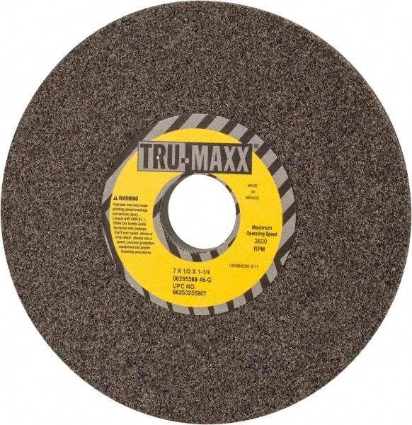 Tru-Maxx - 7" Diam x 1-1/4" Hole x 1/2" Thick, G Hardness, 46 Grit Surface Grinding Wheel - Aluminum Oxide, Type 1, Coarse Grade, 3,600 Max RPM, Vitrified Bond, No Recess - Americas Industrial Supply