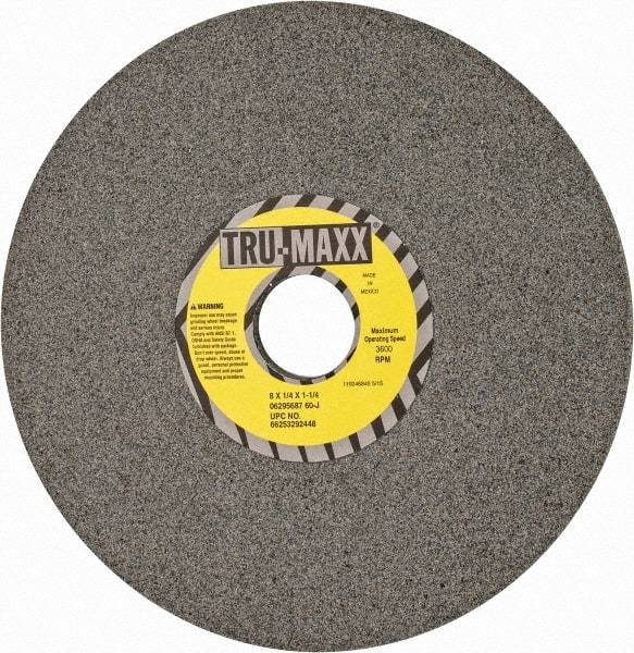 Tru-Maxx - 8" Diam x 1-1/4" Hole x 1/4" Thick, J Hardness, 60 Grit Surface Grinding Wheel - Aluminum Oxide, Type 1, Medium Grade, 3,600 Max RPM, Vitrified Bond, No Recess - Americas Industrial Supply