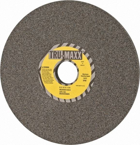 Tru-Maxx - 8" Diam x 1-1/4" Hole x 1/2" Thick, K Hardness, 60 Grit Surface Grinding Wheel - Aluminum Oxide, Type 1, Medium Grade, 3,600 Max RPM, Vitrified Bond, No Recess - Americas Industrial Supply