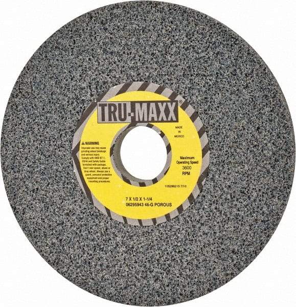 Tru-Maxx - 7" Diam x 1-1/4" Hole x 1/2" Thick, G Hardness, 46 Grit Surface Grinding Wheel - Aluminum Oxide, Type 1, Coarse Grade, 3,600 Max RPM, Vitrified Bond, No Recess - Americas Industrial Supply