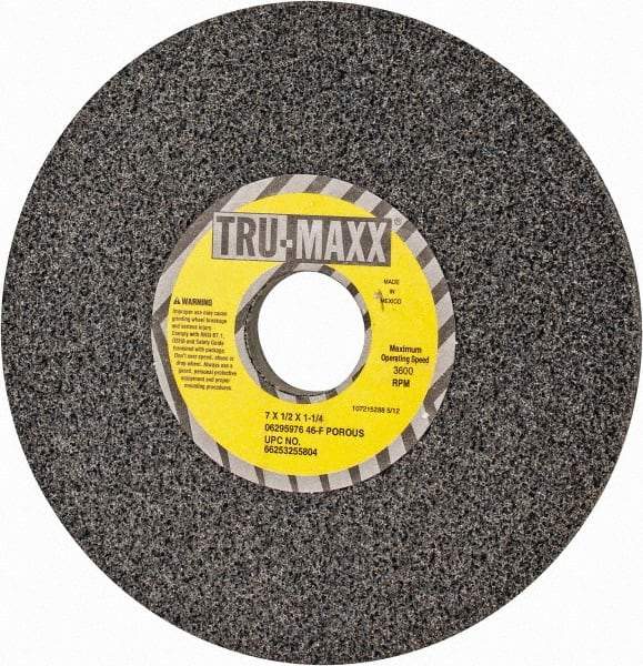 Tru-Maxx - 7" Diam x 1-1/4" Hole x 1/2" Thick, F Hardness, 46 Grit Surface Grinding Wheel - Aluminum Oxide, Type 1, Coarse Grade, 3,600 Max RPM, Vitrified Bond, No Recess - Americas Industrial Supply