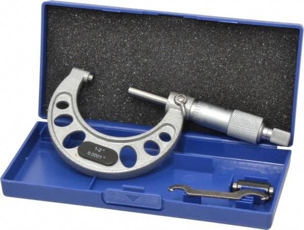 Value Collection - 1 to 2" Range, 0.0001" Graduation, Mechanical Outside Micrometer - Ratchet Stop Thimble, Accurate to 0.0001" - Americas Industrial Supply